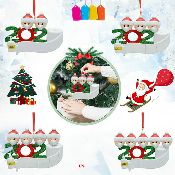 2-5 Family Members Name Christmas Ornament Set 2021 Quarantine Christmas Trees Decorations Kit DIY Creative Gift Family Home Decor 